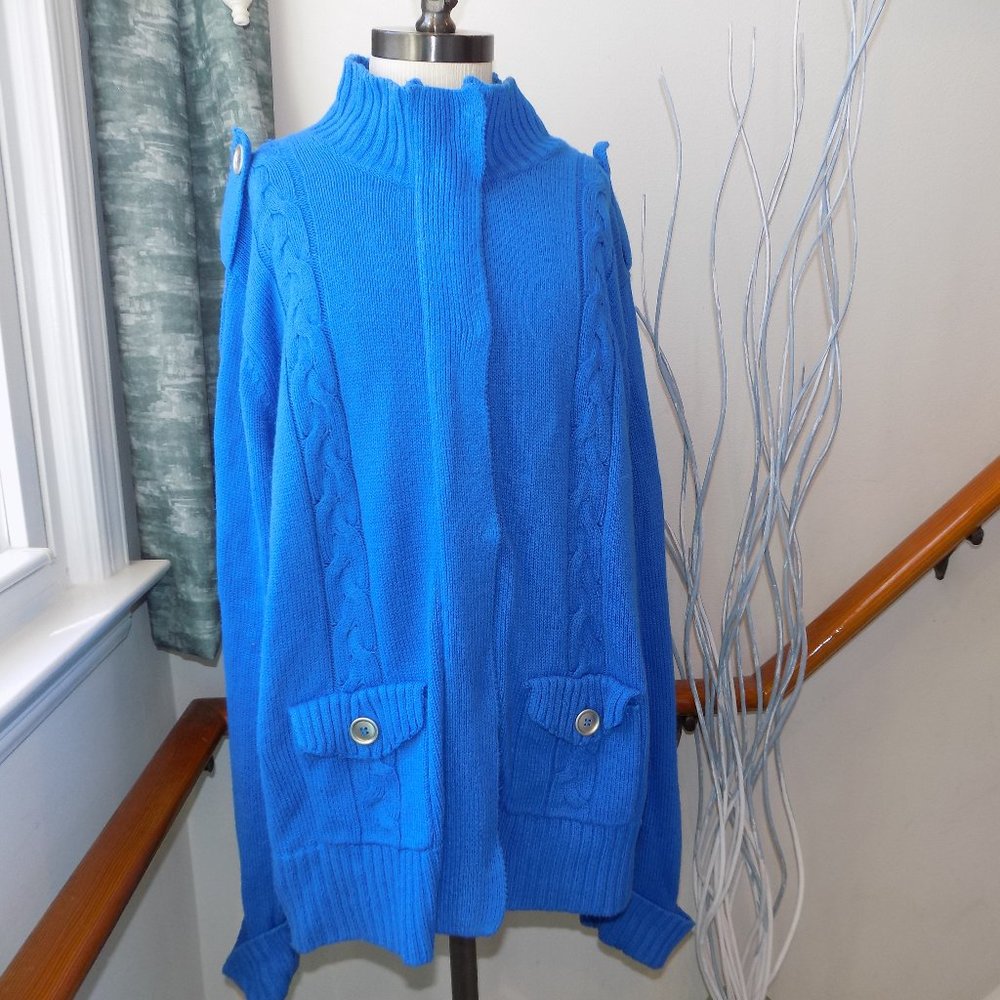 DENIM & CO Blue Zip Up Snap Sweater Size XL